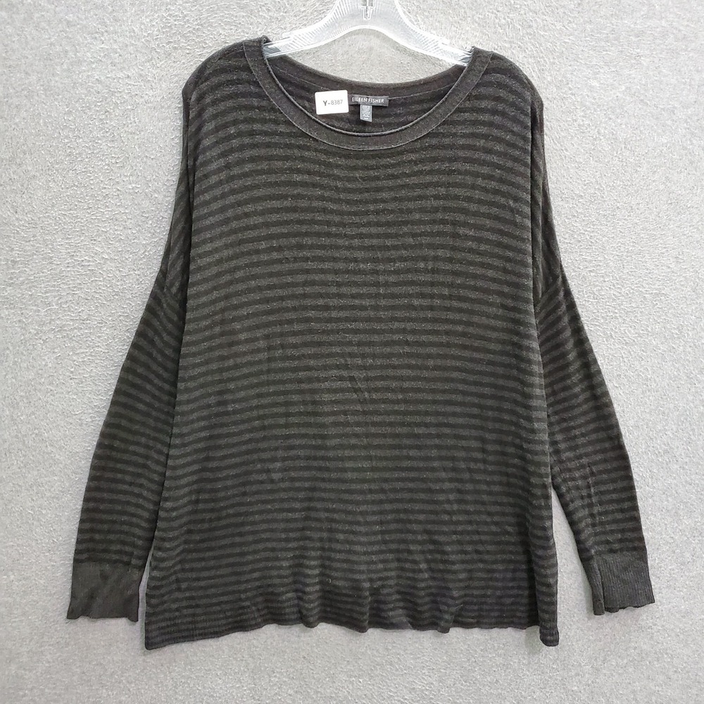 Eileen Fisher Women Sweater Small Gray Striped‎ Italian Yarn Oversized Tunic